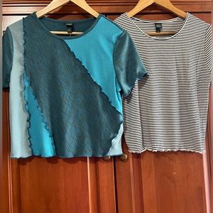 Wild Fable 2 Knit Tops Blue Pattern and Black Stripes Both Size XL and NWT